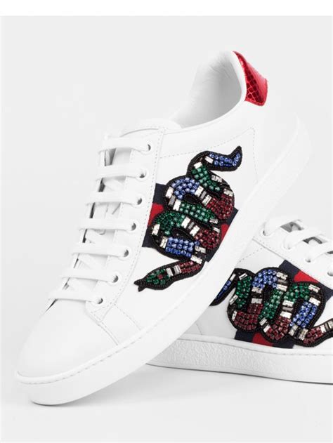 gucci snake ace embroidered leather sneaker|Gucci snake sneakers women's.